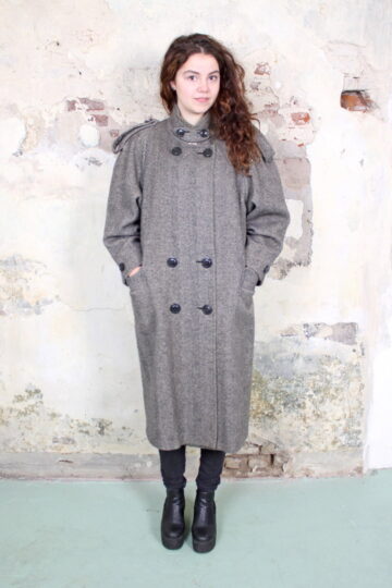 Grijs gemeleerde vintage jas met dubbele rij knopen
