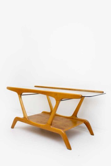 50s De Ster Gelderland houten salontafel met glasplaat