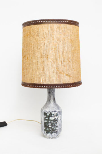 Keramieken tafellamp Walter Gerhards met bruine vintage kap