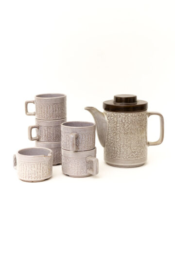 7-delig vintage koffieservies West-Germany bruingrijs geglazuurd