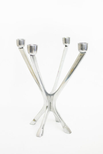 70s / 80s aluminium vierpoot vintage kandelaar