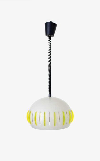 70s UFO hanglamp grijs met neon groene acryl 'lichten'