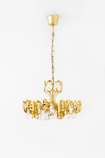 Jaren 70 vergulde Palwa kroonluchter met kristallen