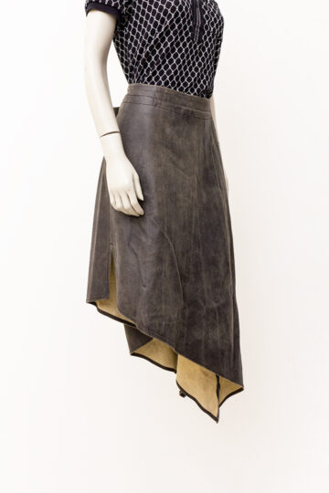 Ann Demeulemeester bruine leren rok met asymmetrische zoom