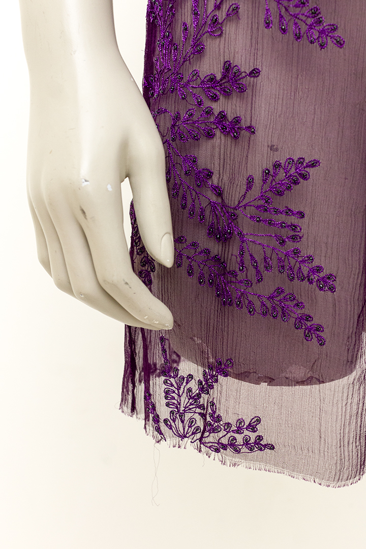 Ann Demeulemeester sheer tuniek paars met borduurwerk en pailletten