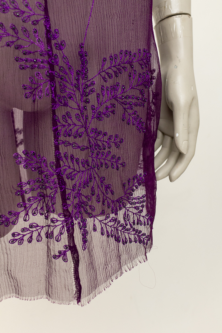 Ann Demeulemeester sheer tuniek paars met borduurwerk en pailletten