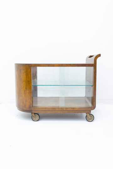 Art Deco serveerwagen van hout met glazen schuifdeuren antiek