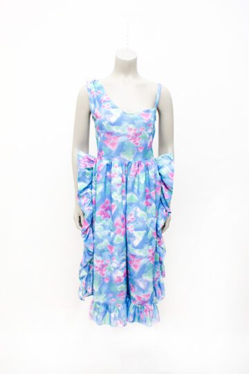 Asymmetrische vintage jumpsuit met ruches en vrolijke pasteltinten