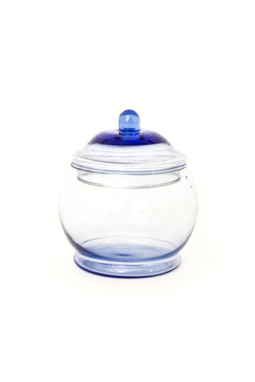 Blauwe vintage glazen snoeppot met deksel