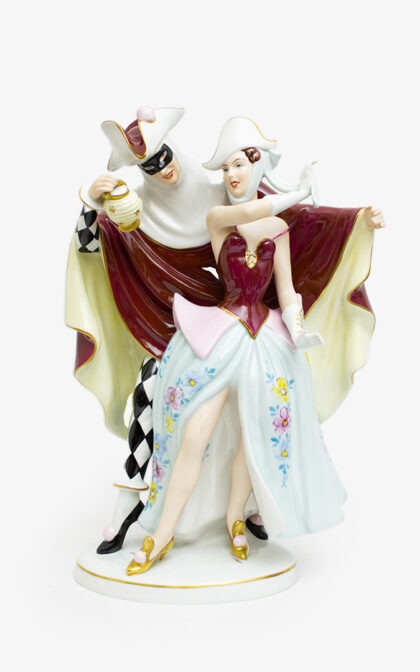 Bohemia Royal Dux porseleinen beeld Harlequin & Columbine Tsjechië