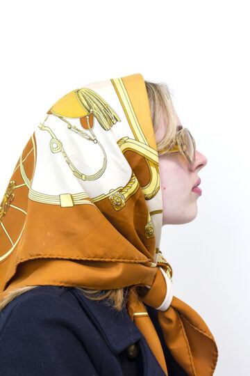 Bruine Hermès Ledoux Springs sjaal van zijde 1974