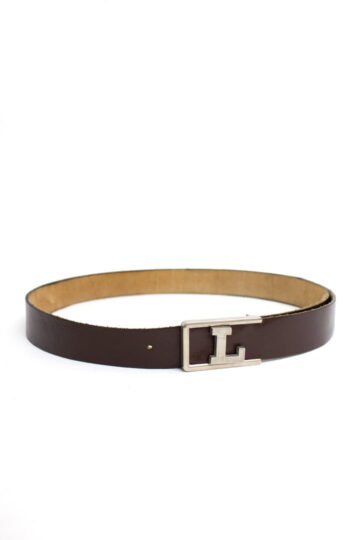 Bruine vintage leren riem met zilverkleurige L gesp