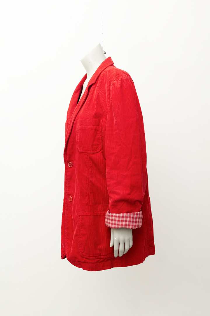 Comme des Garçons SHIRT collectie rode corduroy blazer met geruite voering