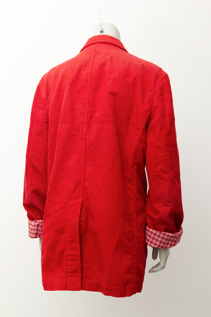 Comme des Garçons SHIRT collectie rode corduroy blazer met geruite voering