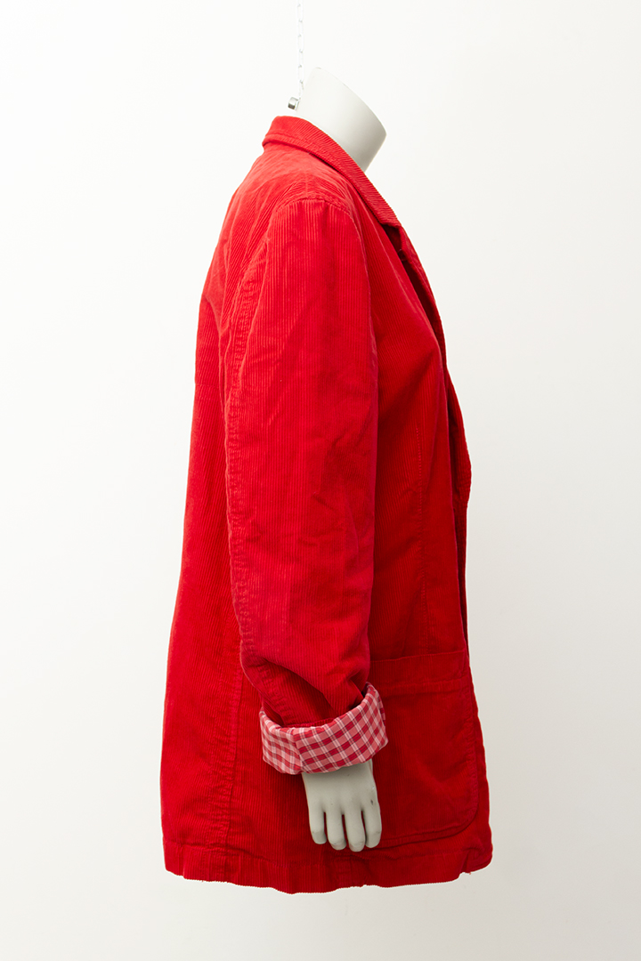 Comme des Garçons SHIRT collectie rode corduroy blazer met geruite voering