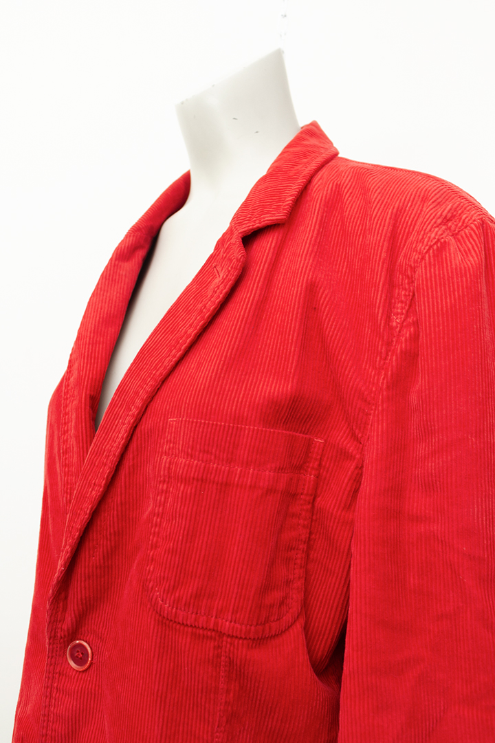 Comme des Garçons SHIRT collectie rode corduroy blazer met geruite voering