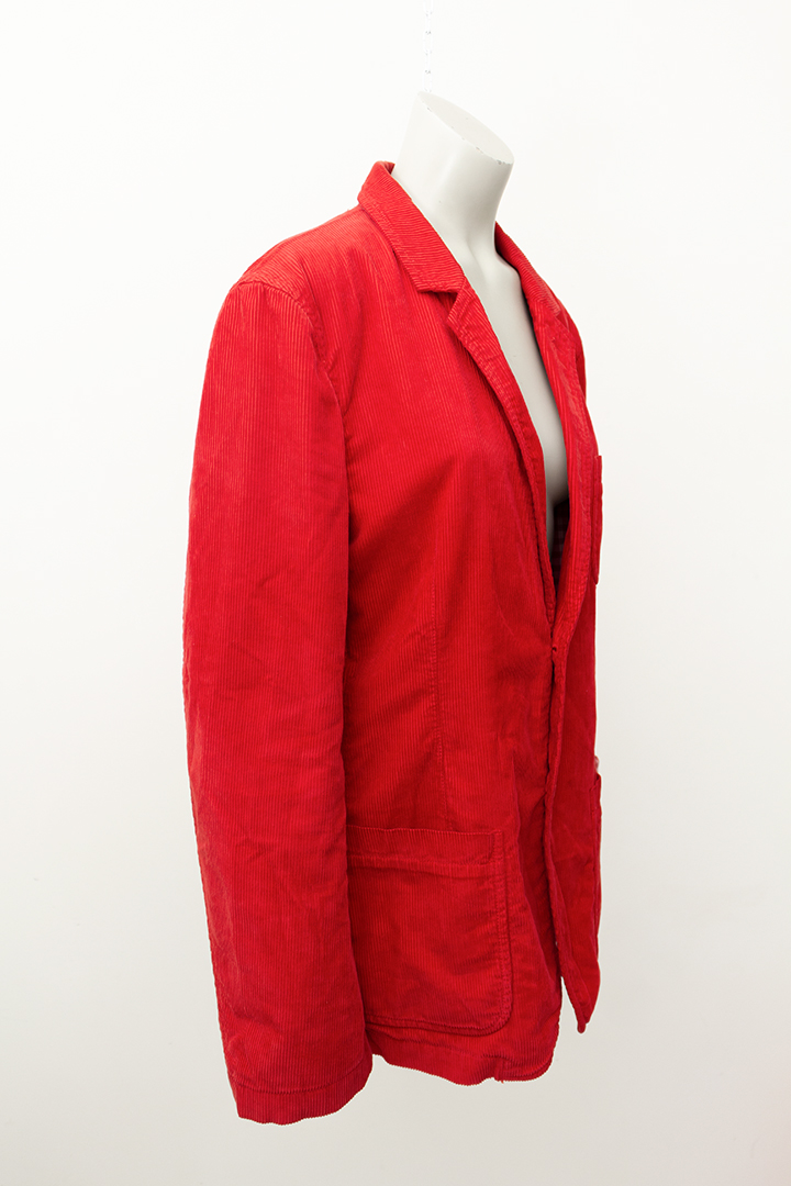 Comme des Garçons SHIRT collectie rode corduroy blazer met geruite voering