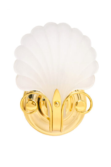 Deknudt 70s/80s wandlamp met melkglas schelp en sierlijk messing