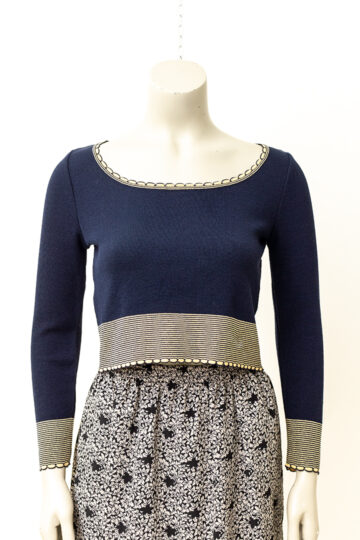 Donkerblauwe Miu Miu gebreide top met beige details