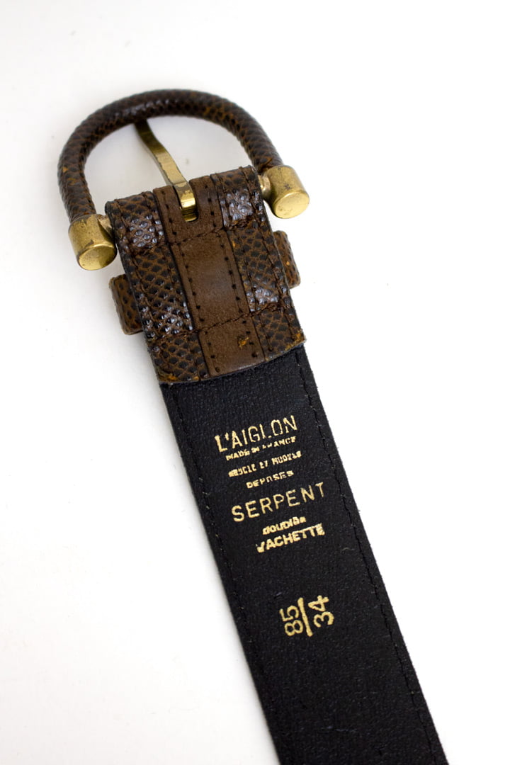 Donkerbruine vintage ‘slangen' leren riem L'Aiglon