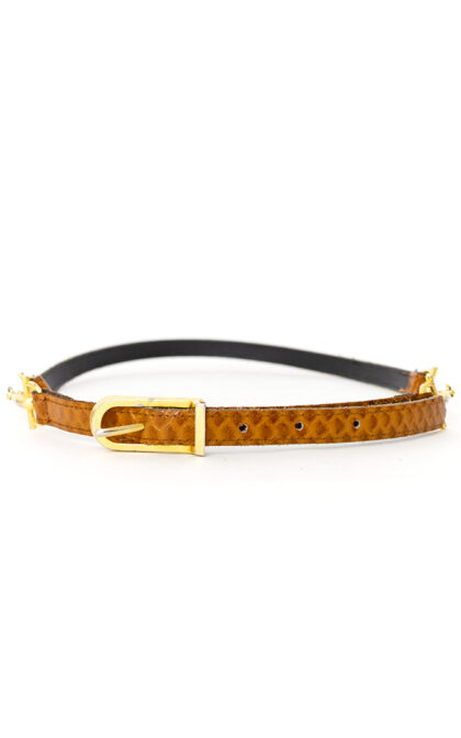 Dunne vintage riem van bruin leer met slangenprint