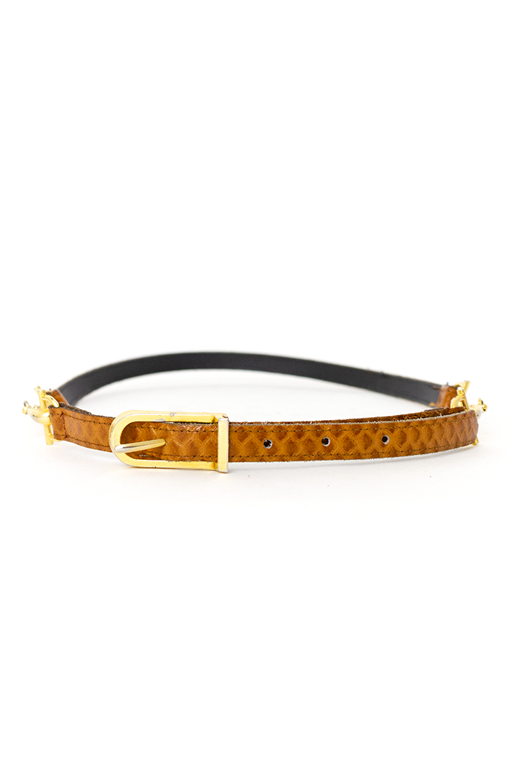 Dunne vintage riem van bruin leer met slangenprint