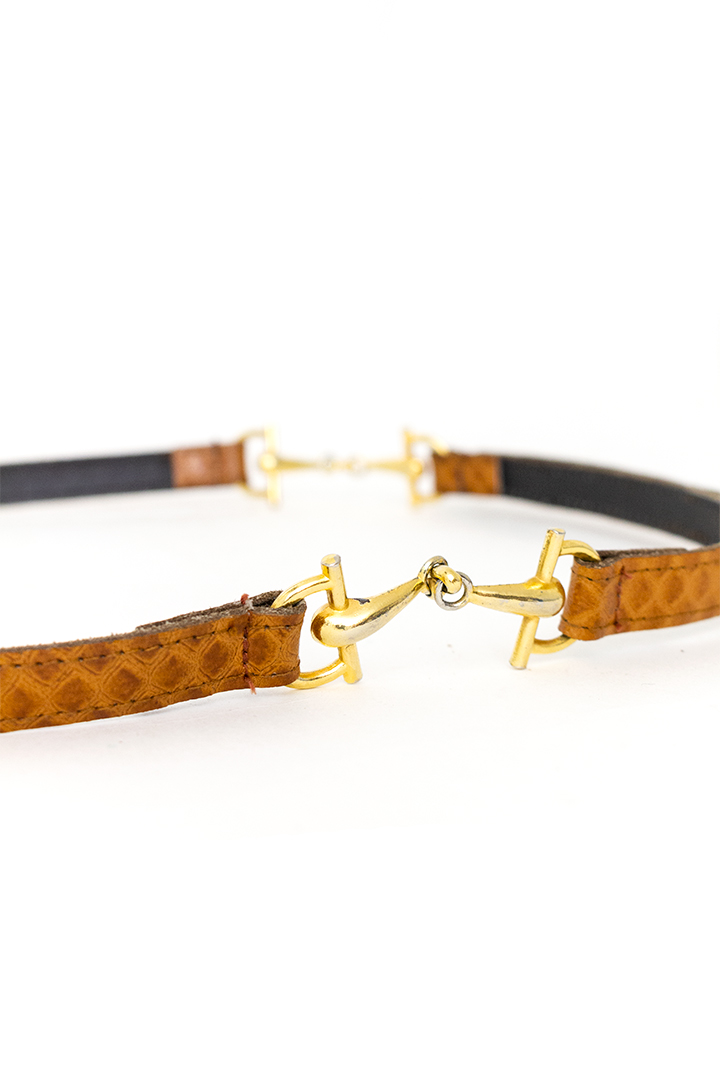 Dunne vintage riem van bruin leer met slangenprint