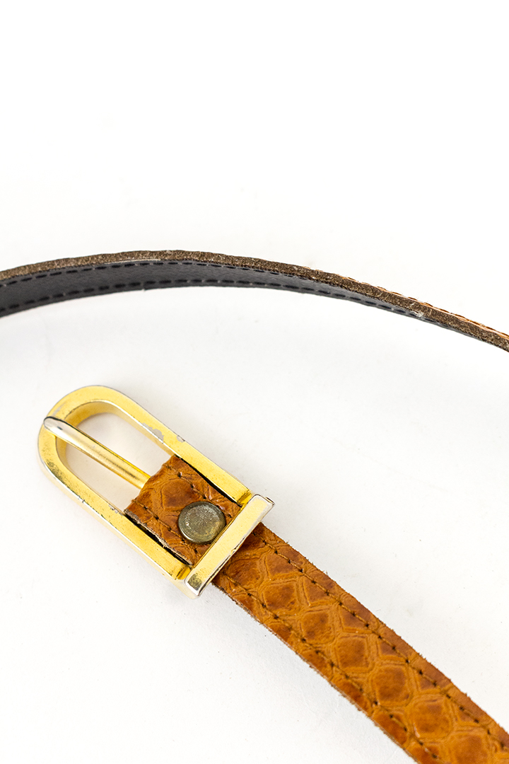 Dunne vintage riem van bruin leer met slangenprint