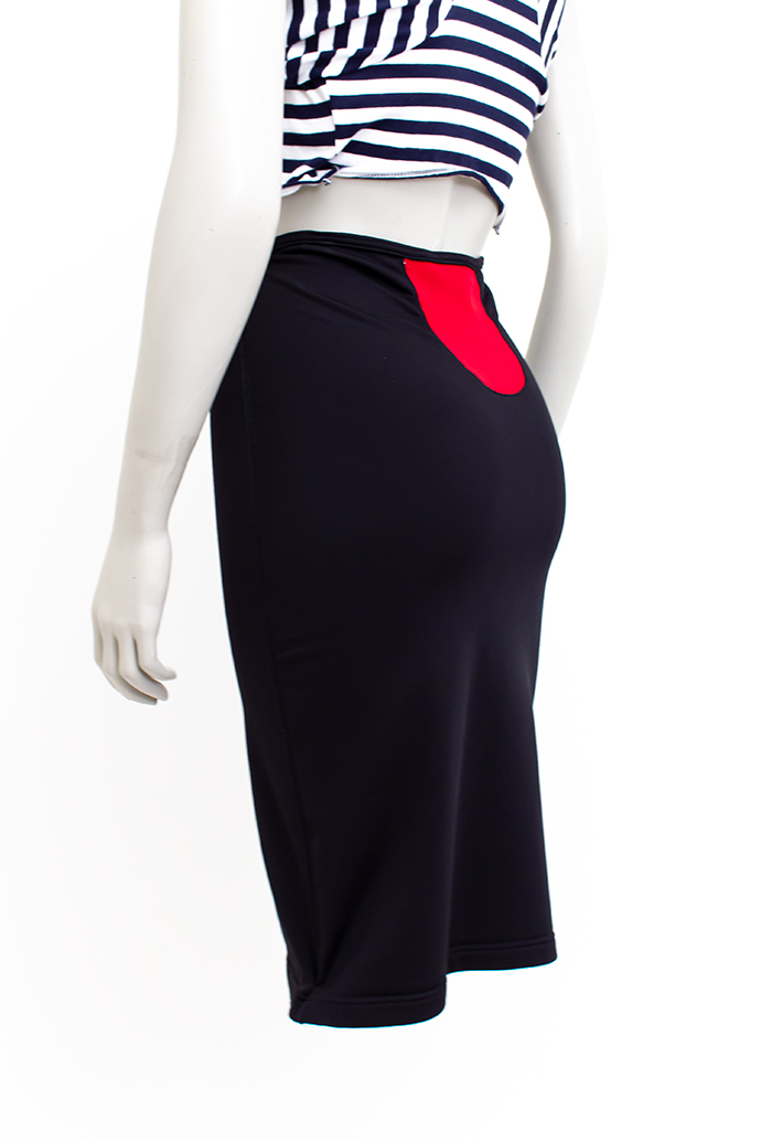 Eighties kokerrok Marithé + Francois Girbaud zwart met rode details