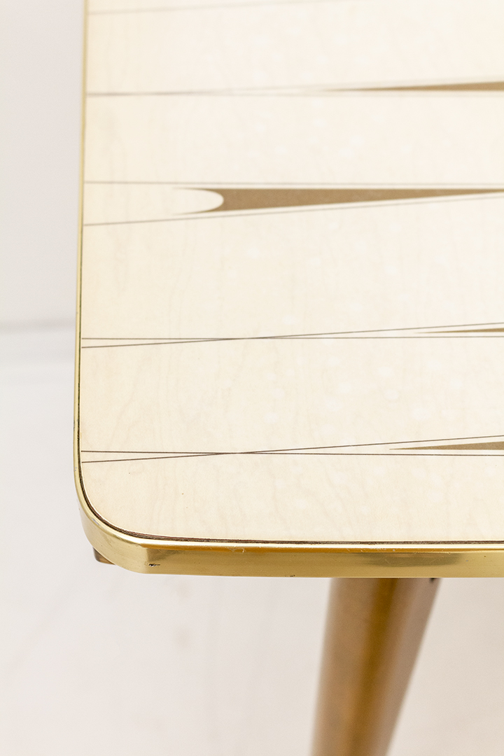 Franse vintage formica tafel met uitklapbaar blad en verstelbare poten