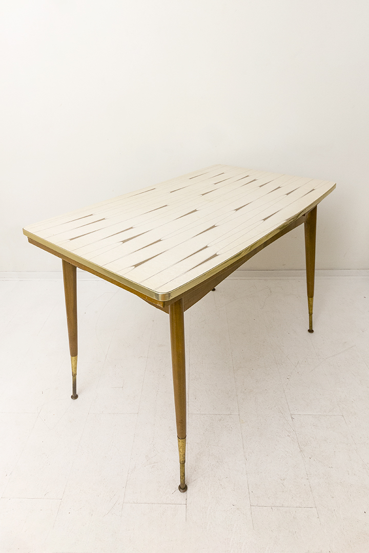 Franse vintage formica tafel met uitklapbaar blad en verstelbare poten