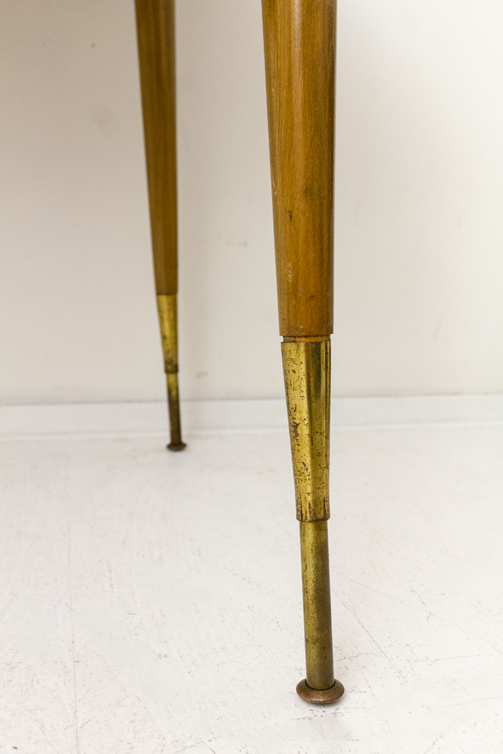 Franse vintage formica tafel met uitklapbaar blad en verstelbare poten