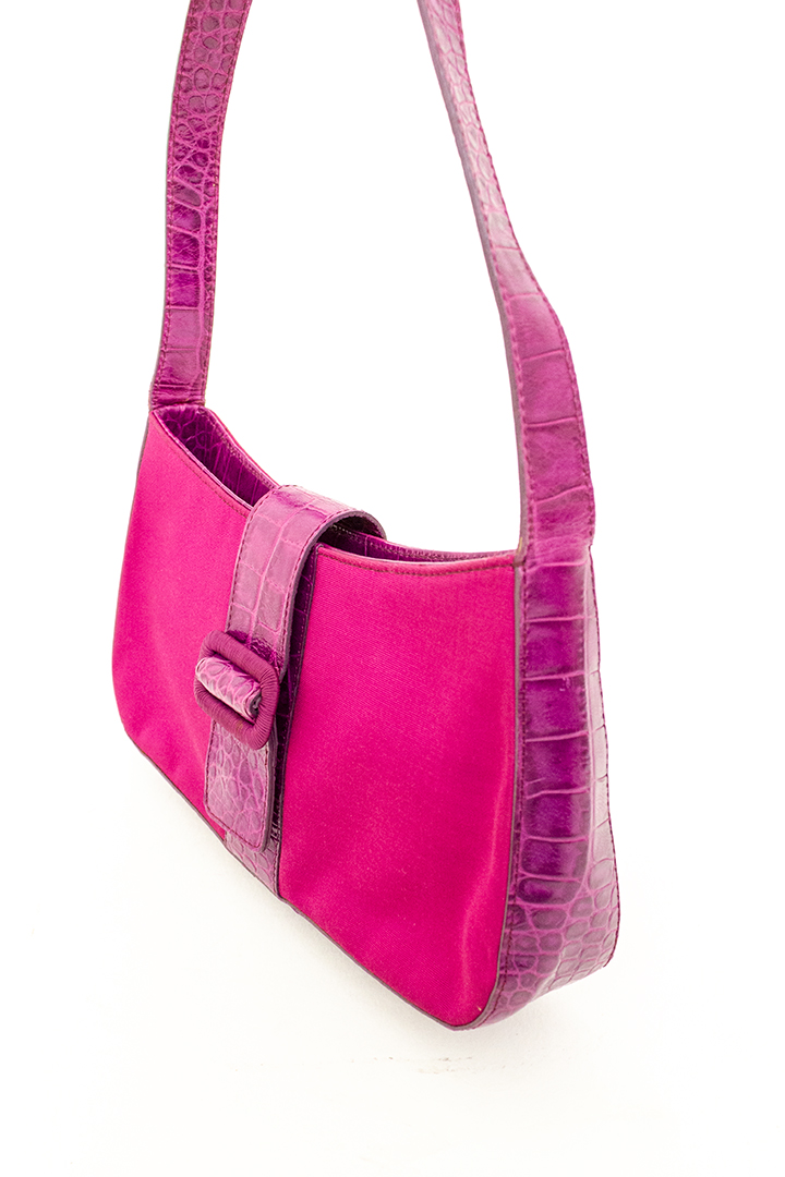 Fuchsia roze schoudertas met details van krokodillenleer Alberta Ferretti