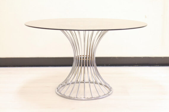 Draadstalen eettafel + stoelen in Gastone Rinaldi stijl chrome