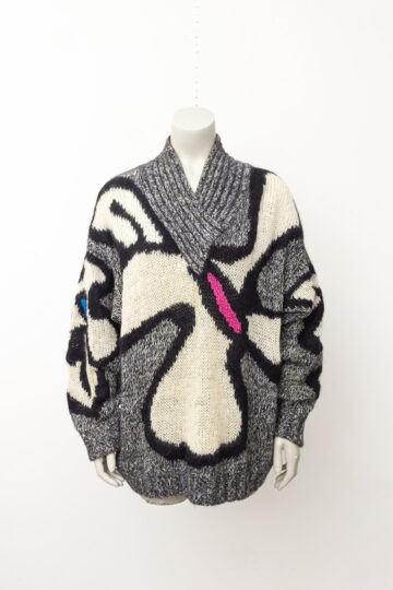 Grijze jaren 80 wollen trui mohair met gekleurde vlakken Thierry Mugler