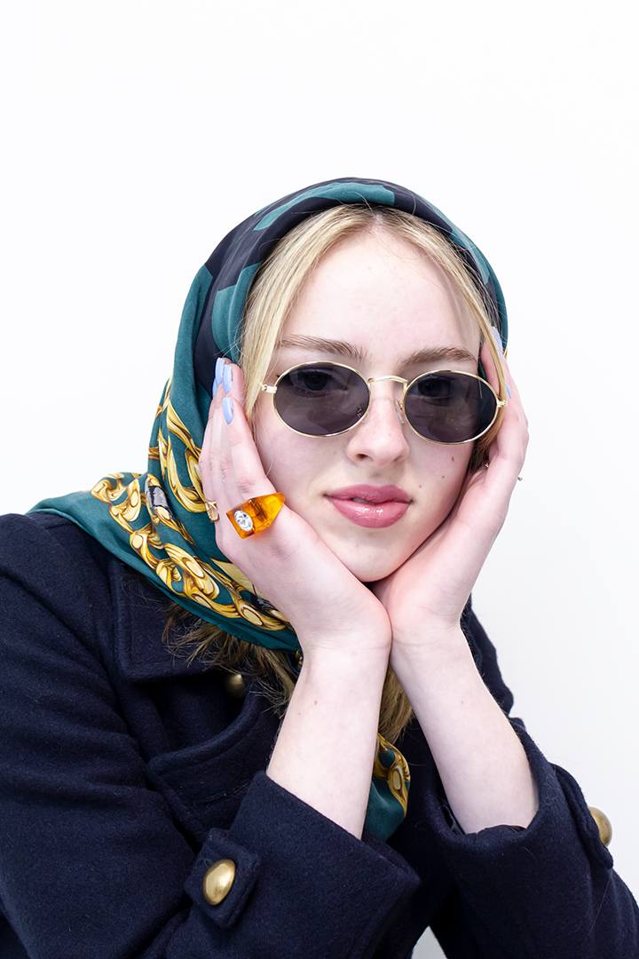 Groene Chanel zijden sjaal met print van chains vintage