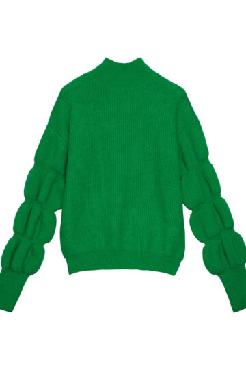 Groene trui vintage-look met pofmouwen