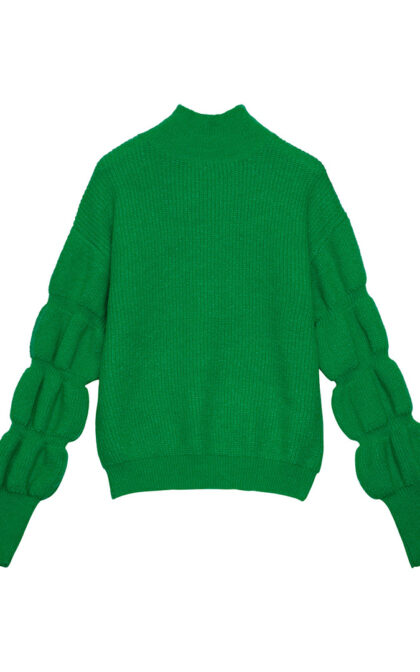 Groene trui vintage-look met pofmouwen