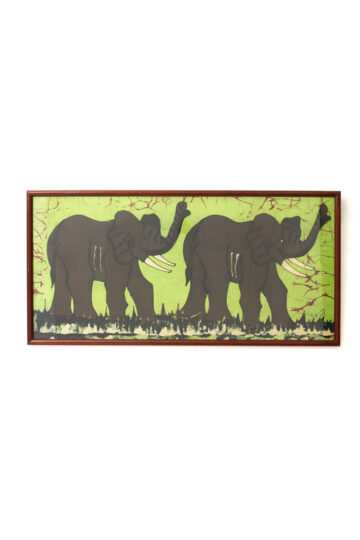 Groot vintage schilderij olifanten op doek batik