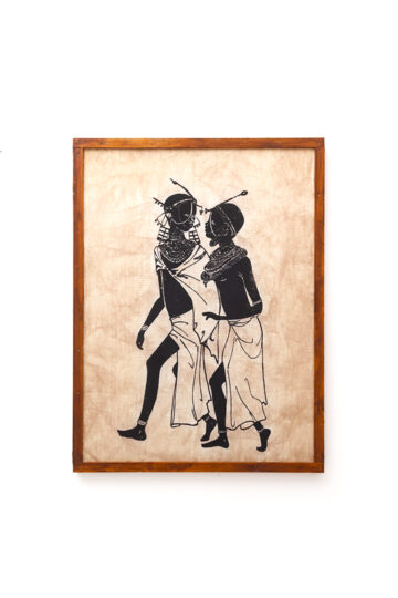 Heidi Lange ingelijst Afrikaans doek met kinderen vintage