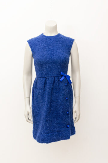 Jaren 50 bouclé jurk van donkerblauw wol met strikje Bonwit Teller