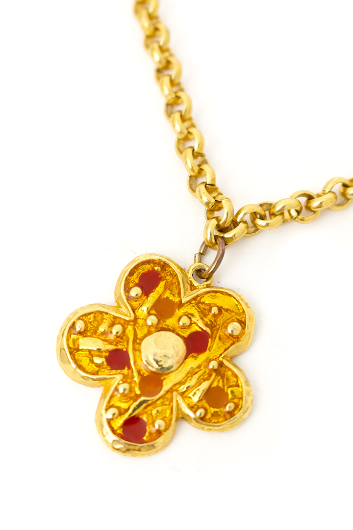 Jaren 80 ketting met schakels en gekleurde bloem als hanger
