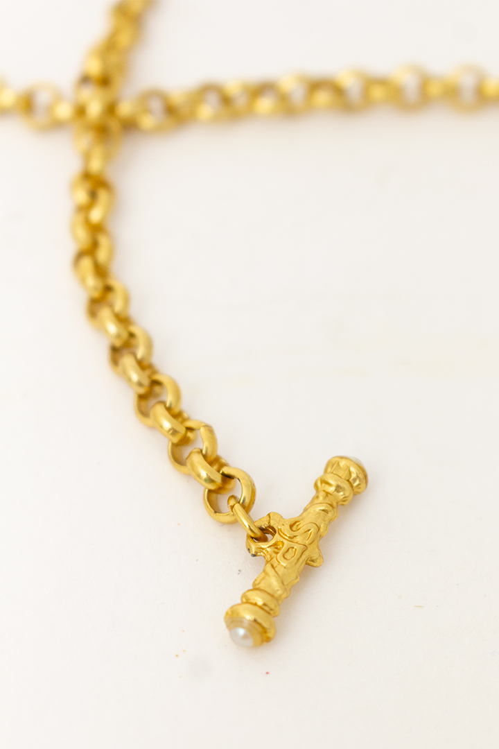 Jaren 80 ketting met schakels en gekleurde bloem als hanger