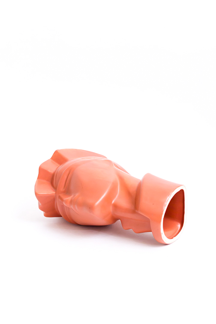 Jaren 80 koraalroze hoofd van keramiek Lindsey B