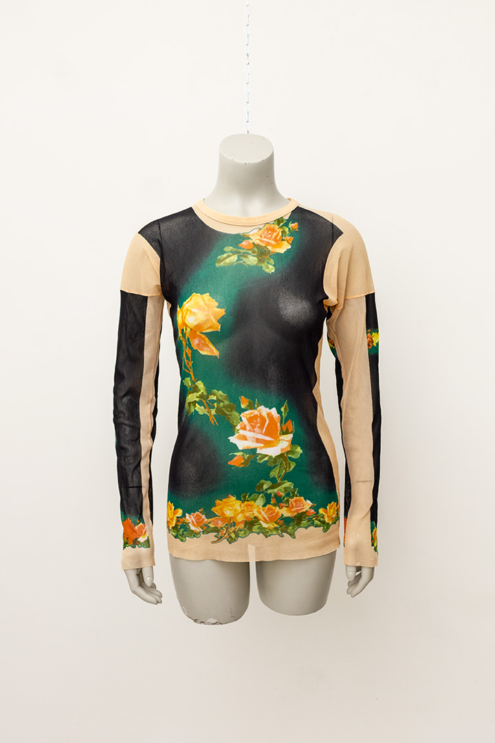 Jean Paul Gaultier vintage sheer longsleeve met rozenprint