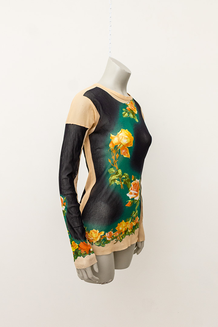 Jean Paul Gaultier vintage sheer longsleeve met rozenprint