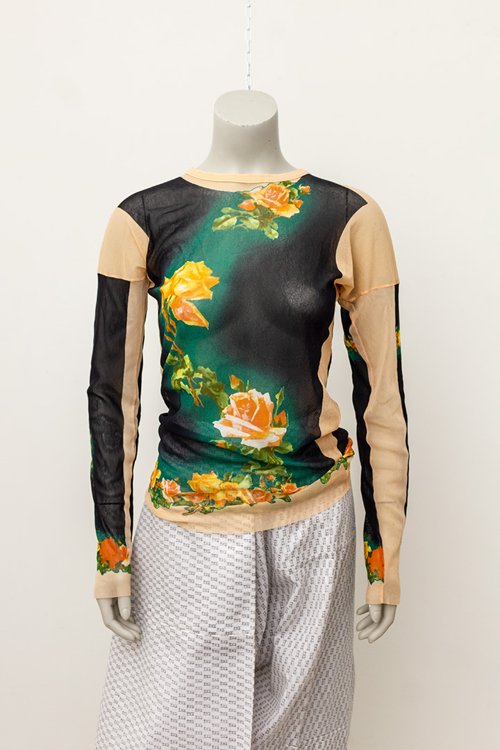 Jean Paul Gaultier vintage sheer longsleeve met rozenprint