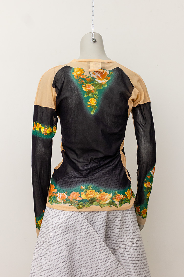 Jean Paul Gaultier vintage sheer longsleeve met rozenprint