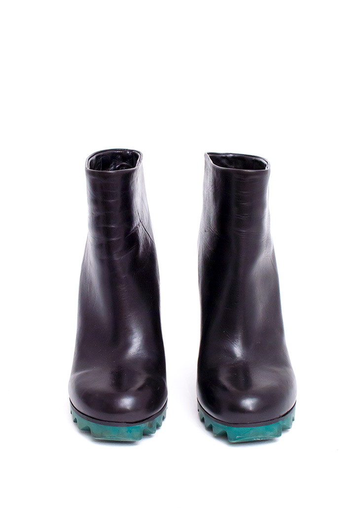 Jil Sander leren enkellaarzen met groene ‘sawtooth’ zool