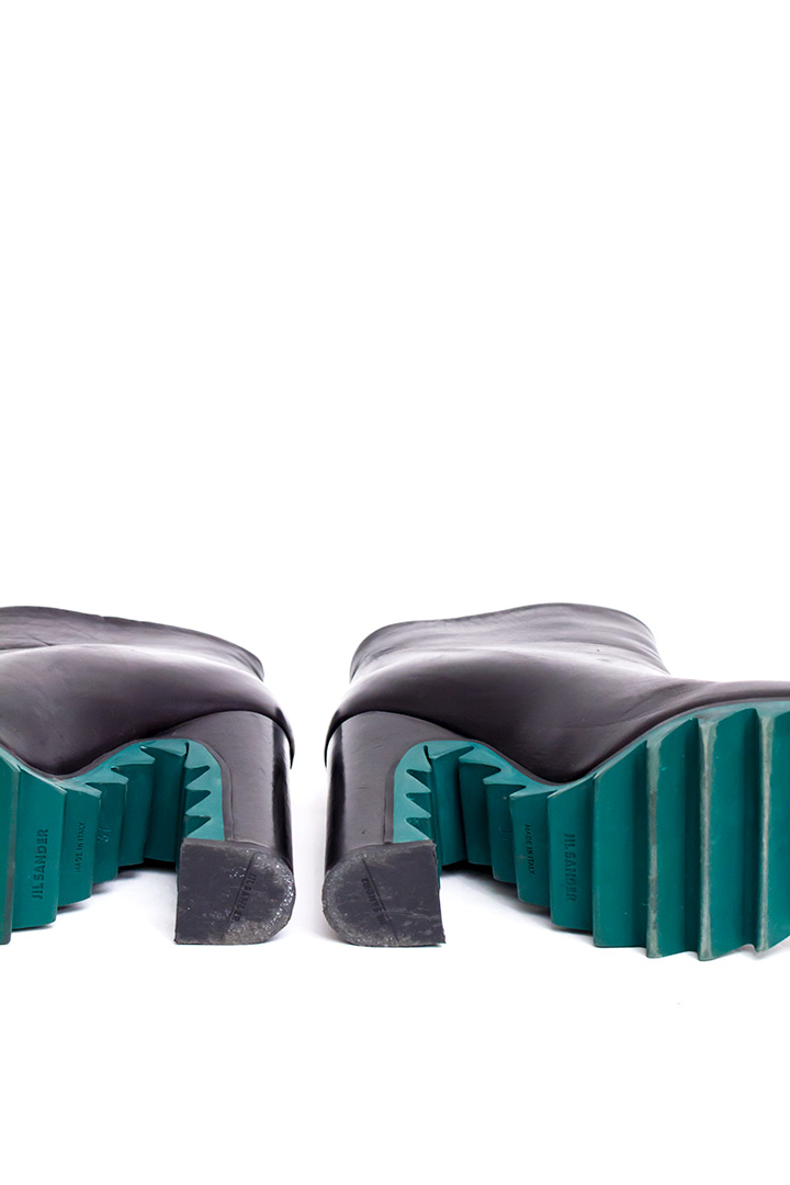 Jil Sander leren enkellaarzen met groene ‘sawtooth’ zool